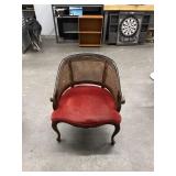 Antique Upholstered Caned Arm Chair