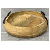 Natural Acadia Wood Bowl/Tray w/ Cast Iron Handles