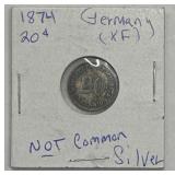 1874 Germany 20 Pfennig Silver Coin