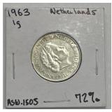 1963 Netherlands 1 Gulden Silver Coin