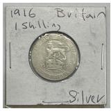 1916 Britain 1 Shilling Silver Coin