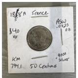 1858 A France .9000 Silver 50 Centimes