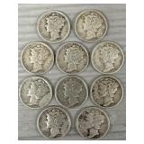 (10) Various Mercury Dimes