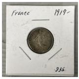 1919 France 50-Centimes .835 Silver Coin