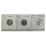 (3) 1944 & 1947 Curaçao Silver Coins