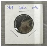 1919 India 20-Cent Silver Coin