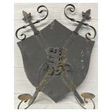 Iron Coat of Arms Crest Wall-Mounted Candle Holder