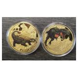 (2) Dinosaur Tokens: T-Rex & Ankylosaurus
