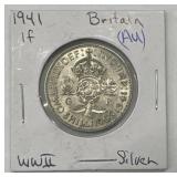 1941 Britain 1 Florin Silver Coin