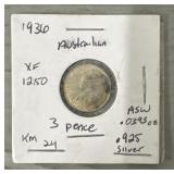 1936 Australian 3-Pence .925 Silver Coin