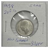 1938 Iraq 20 Fils Silver Coin