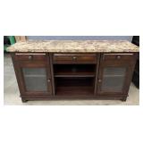 Faux Marble Top Dark Wood Entertainment Stand