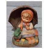 Vintage Napco Figurine Girl Setting w/ Frog