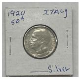 1920 Italy 50 Cent Silver Coin