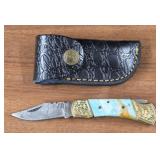 Damascus Folding Pocket Knife w/ Sheath #3