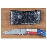 Damascus Folding Pocket Knife w/ Sheath #4