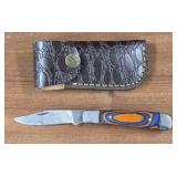 Damascus Folding Pocket Knife w/ Sheath #1