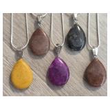 (5) Teardrop Gemstone Necklaces
