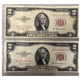 (2) Vintage 1953 A $2 Bills Red Seal