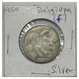 1950 Belgium 2 Francs Silver Coin