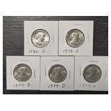 (5) U.S. Susan B Anthony Dollars