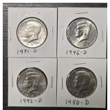(4) Kennedy Half Dollars
