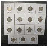 (15) Buffalo, 'V' & Jefferson Nickels