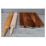 (2) Wood Rolling Pins & Wood Cutting Board