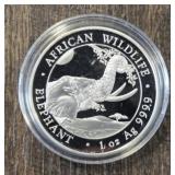 One Ounce Silver Round: African Wildlife Elephant