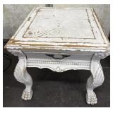 Vintage Distressed White Wood Claw Foot Table