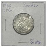 1960 Sweden 1 Kroner Silver Coin