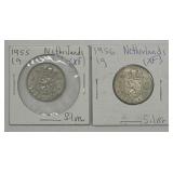(2) 1955 & 1956 Netherlands 1 Guldens Silver Coins