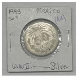 1943 Mexico 50 Centavos Silver Coin