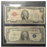 1928-D $2 Red Seal & 1957-A Silver Certificate