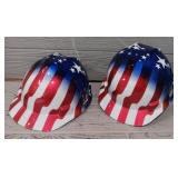 (2) American Flags Hard Hats