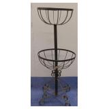 Vtg Wrought Iron Basket Plant Stand