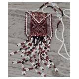 Vintage Native American Glass Bead Pouch Necklace