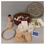 Vintage Sewing Box w/ Hand Tatted Lace