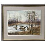 Framed Rick Miller Canadian Geese on Lake Print