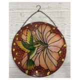 Colorful Hummingbird & Flower Glass Suncatcher