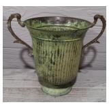 Vintage Verde Green Metal Fluted Vase