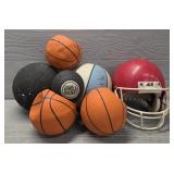 Football Helmet & (6) Balls