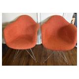 (2) Mid Century Modern Orange Padded Chairs