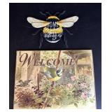 (2) Metal Garden Bird & Bee Signs
