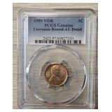 1909 VDV Lincoln Penny: PCGS Genuine AU Detail