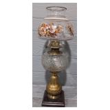 Floral Hurricane Brass & Glass Table Lamp