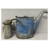 (2) Antique Galvanized Metal Water Can & Oil Can