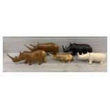 (5) Hand Carved Wooden & Stone Rhino Figures
