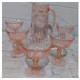 Set of Pink Depression Glasses & Pitcher