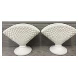 (2) Westmoreland English Hobnail Fan Vases